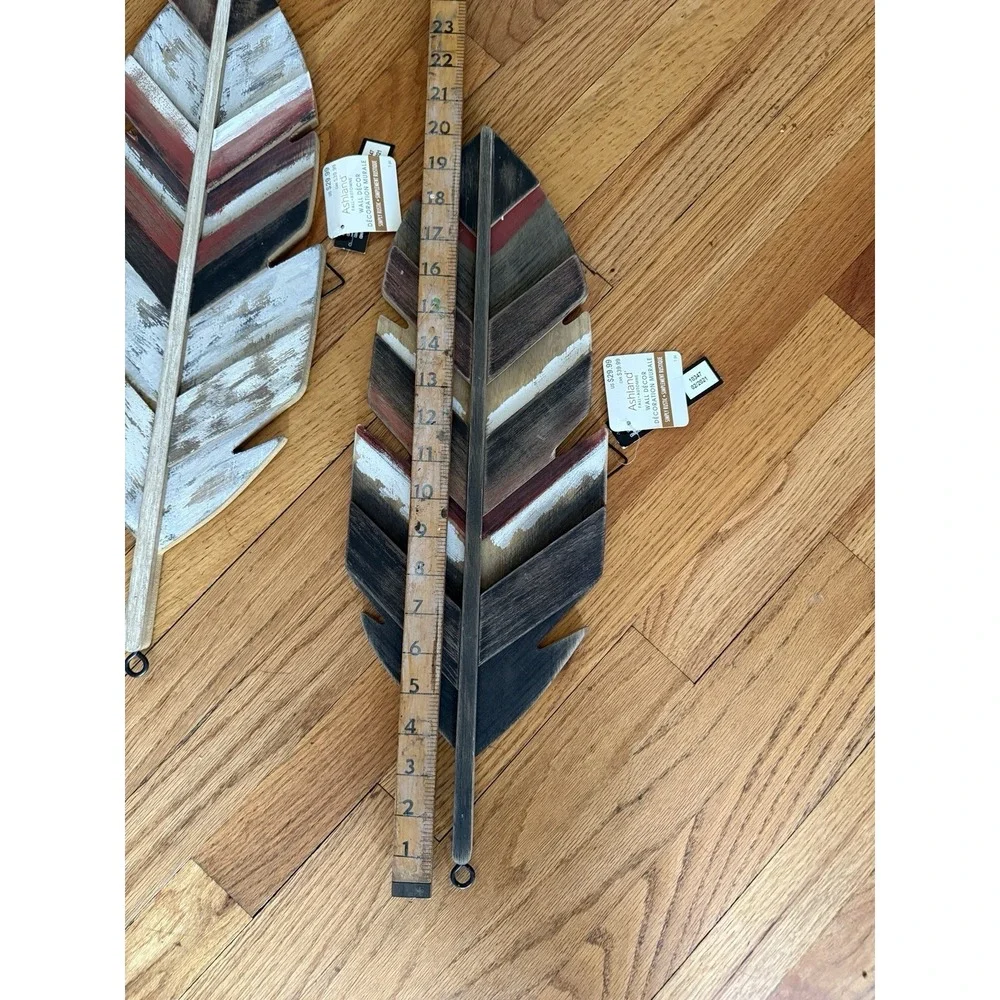 Ashland Rustic ‎ Feather Distressed Wood Hangings Decor 2 Set